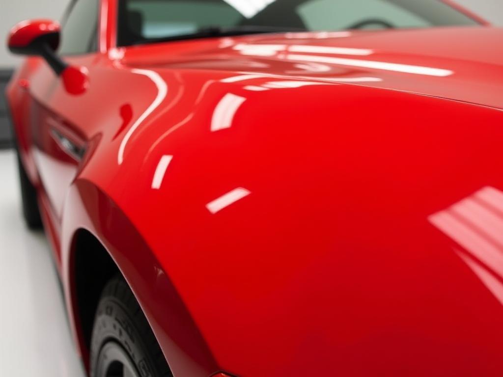 Gleaming red car exterior after detailing